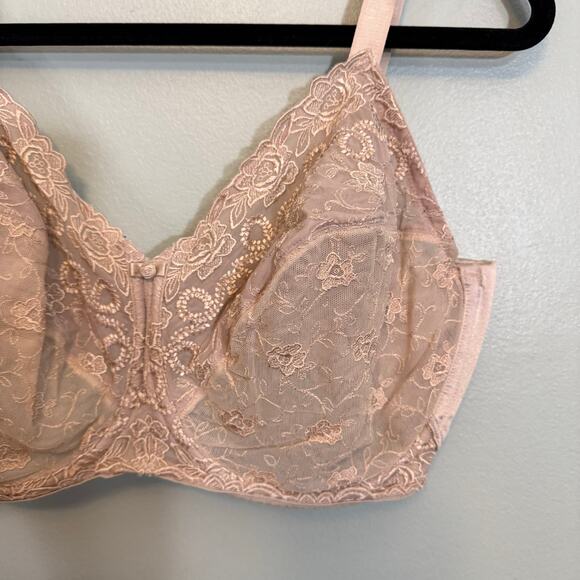 Renaissance Rose Underwire Bra Size 40DDD Tan Lace Unlined Full Coverage 85720 - Picture 4 of 8